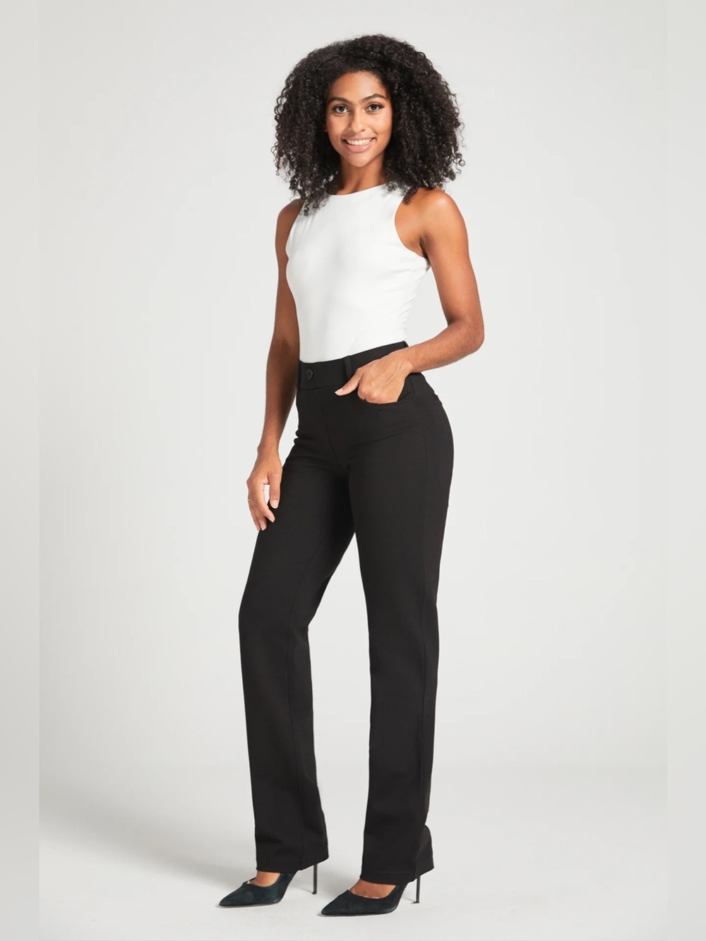 Betabrand 7-Pocket Dress Pant Yoga Pant Straight Leg - Black/XL